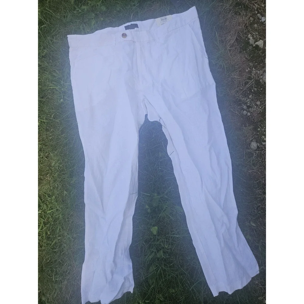 NWT Club Room Luxury 100% Linen Pants Straight Leg MensPure White  Button 38x30